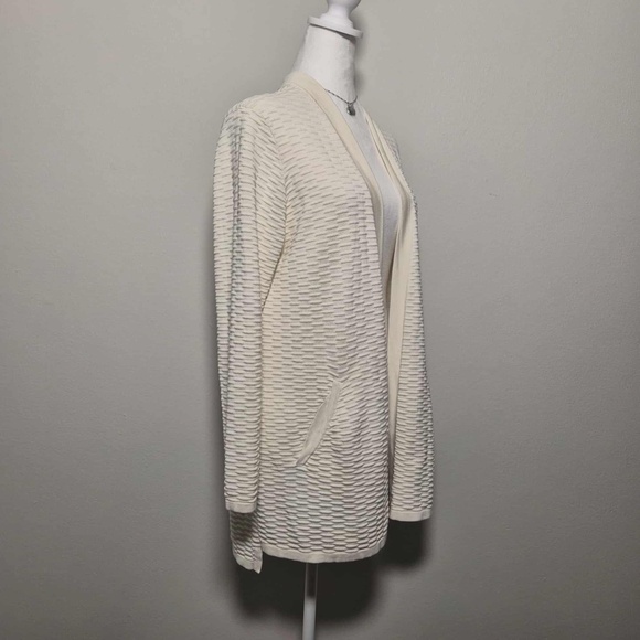 Eileen Fisher Textured Silk Blend Ivory Knit Costal Chic Open Cardigan MSRP $395 - Picture 4 of 13